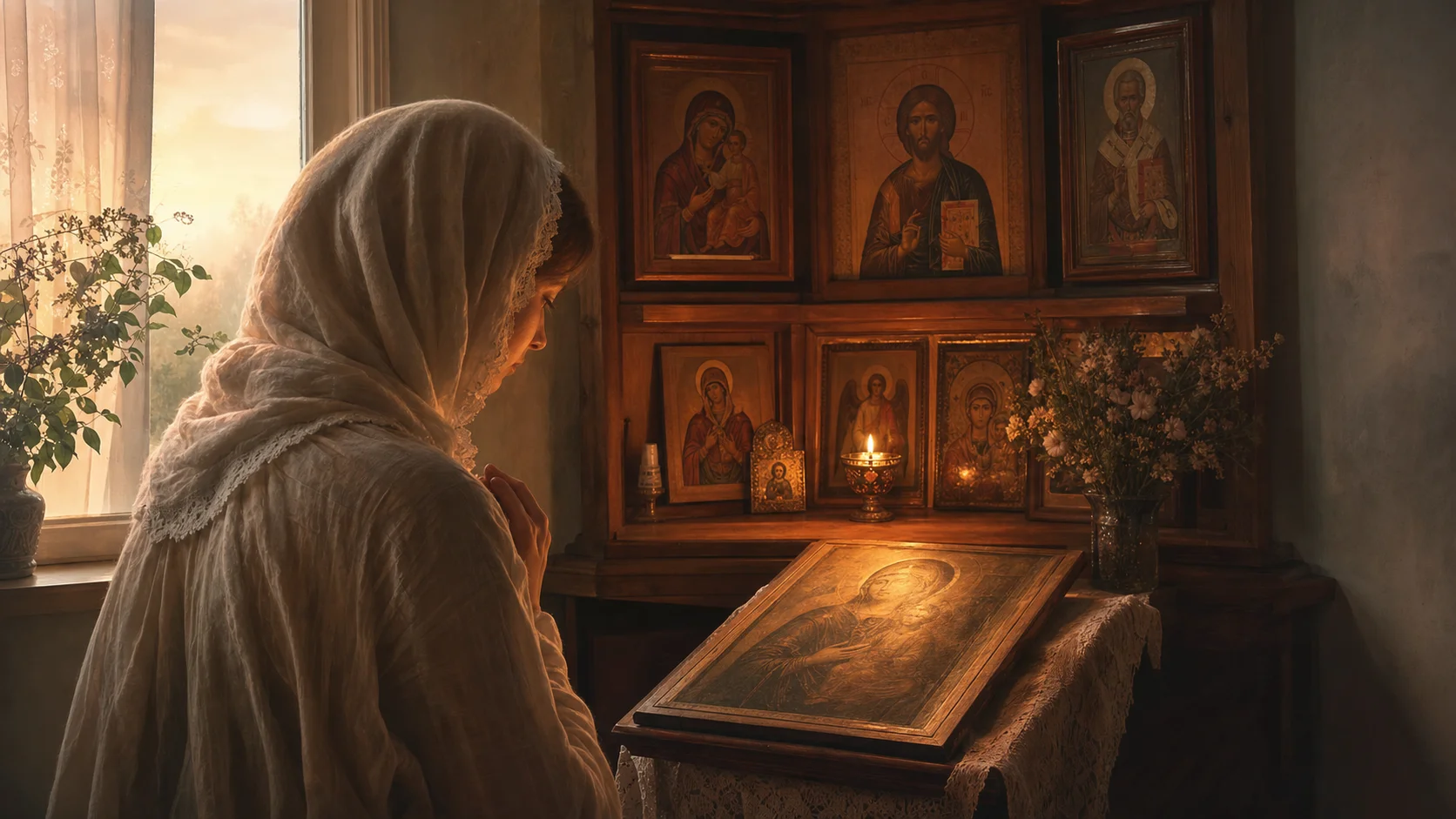 Утренняя молитва перед иконами