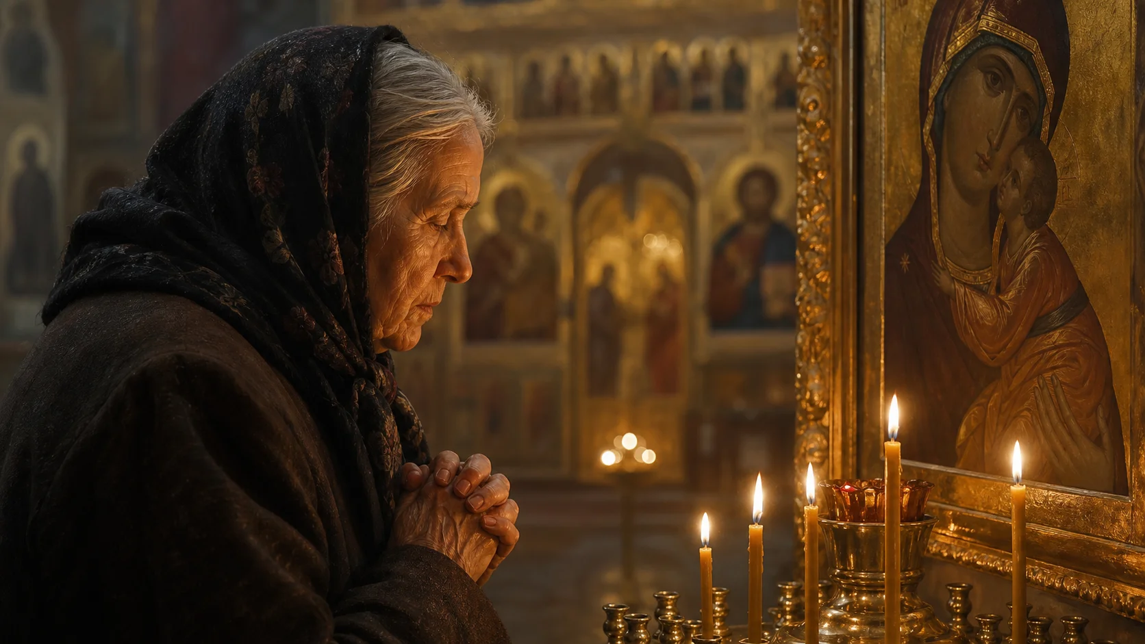Молящаяся перед иконой