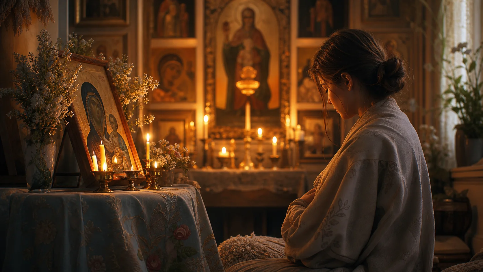 Молящийся человек перед иконой